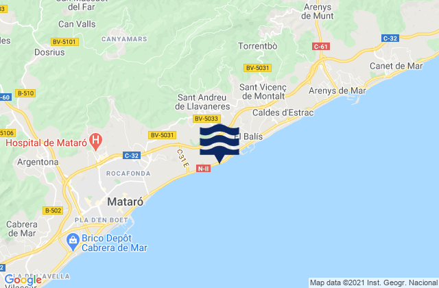 Mappa delle maree di Sant Andreu de Llavaneres, Spain