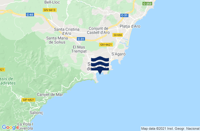 Mappa delle maree di Sant Feliu de Guíxols, Spain