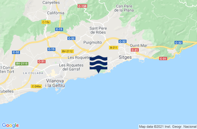 Mappa delle maree di Sant Pere de Ribes, Spain