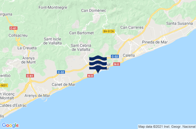 Mappa delle maree di Sant Pol de Mar, Spain