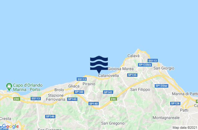 Mappa delle maree di Sant'Angelo di Brolo, Italy