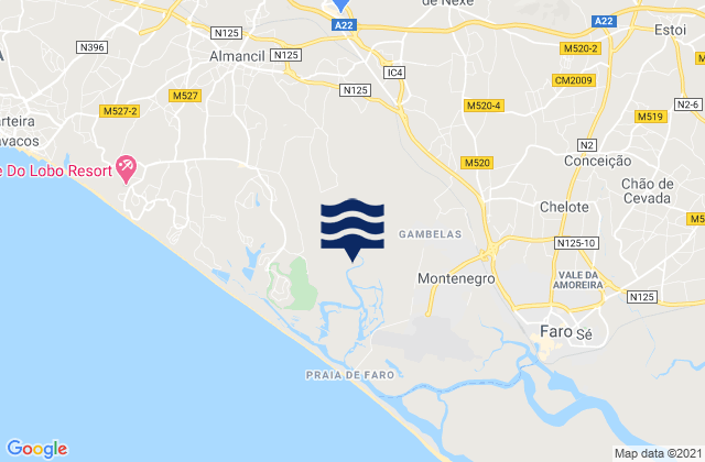 Mappa delle maree di Santa Bárbara de Nexe, Portugal