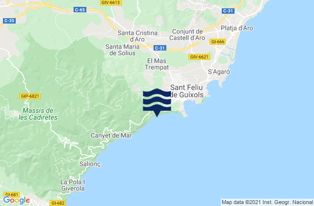 Mappa delle maree di Santa Cristina d'Aro, Spain