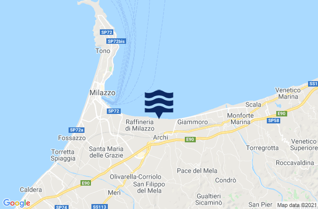 Mappa delle maree di Santa Lucia del Mela, Italy