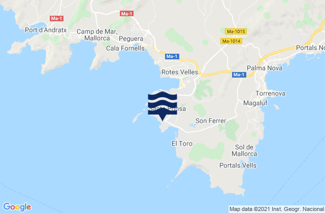 Mappa delle maree di Santa Ponca, Spain