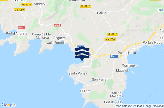 Mappa delle maree di Santa Ponsa, Spain