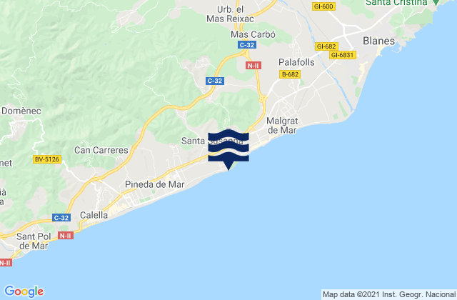 Mappa delle maree di Santa Susanna, Spain