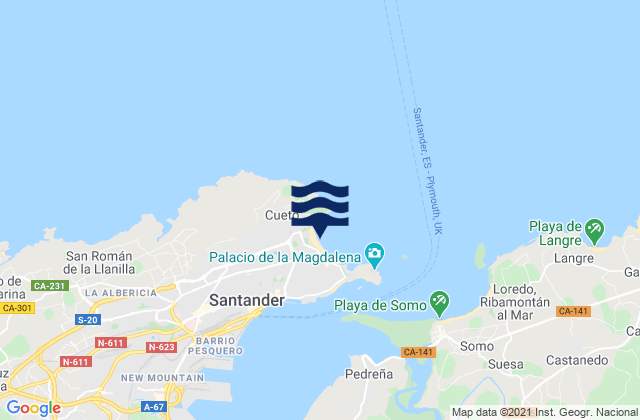 Mappa delle maree di Santander (El Sardinero), Spain