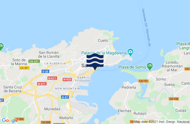 Mappa delle maree di Santander Port, Spain
