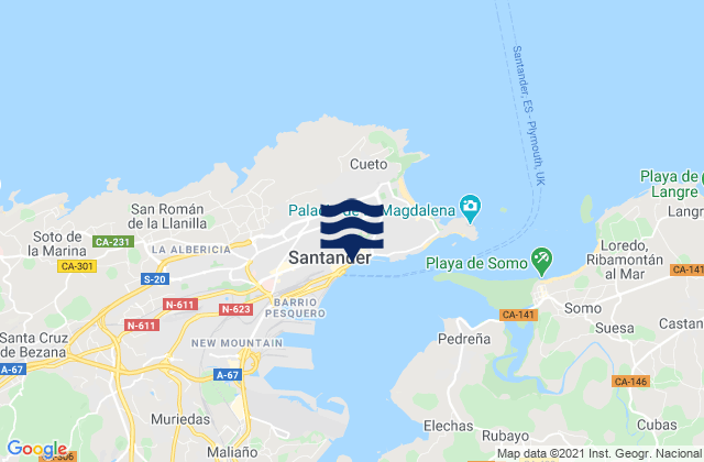 Mappa delle maree di Santander, Spain