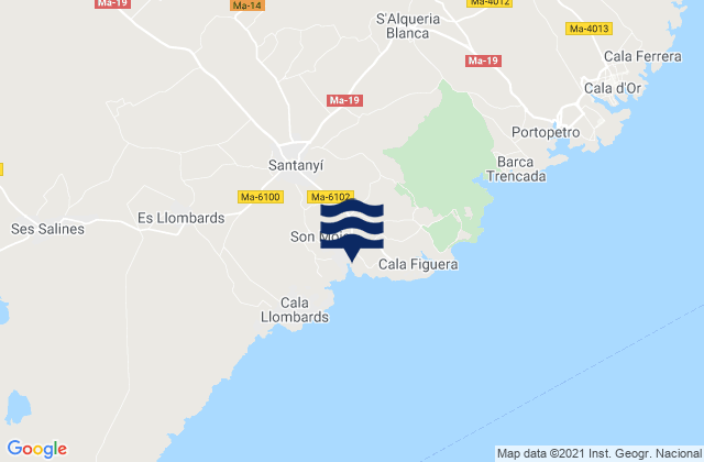 Mappa delle maree di Santanyí, Spain