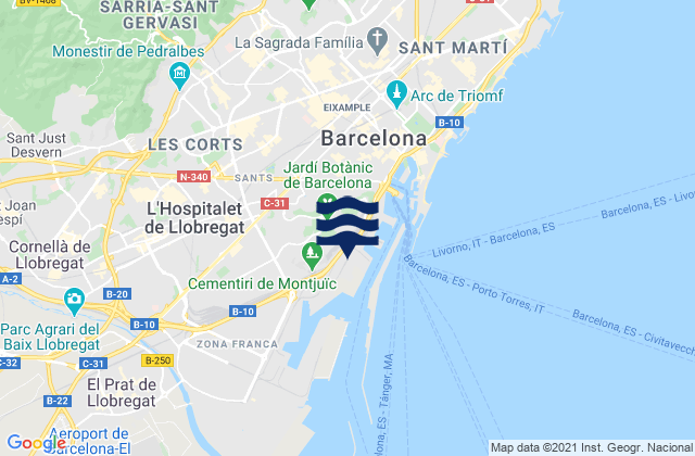 Mappa delle maree di Sants-Montjuïc, Spain