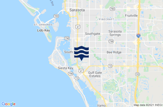 Mappa delle maree di Sarasota Springs, United States