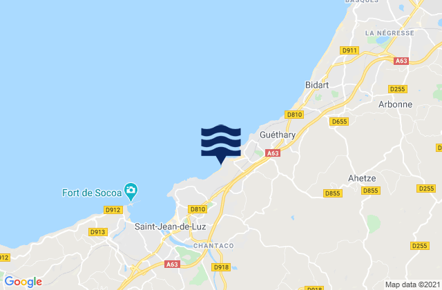 Mappa delle maree di Sare, France