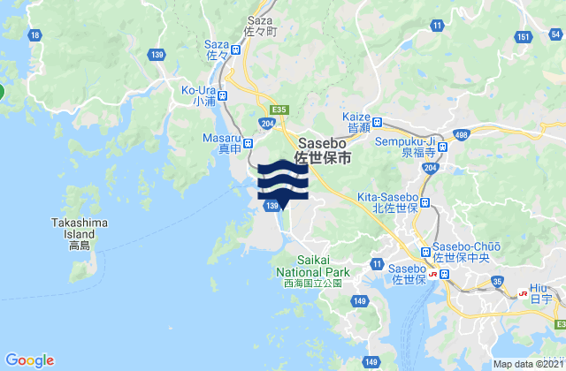 Mappa delle maree di Sasebo Shi, Japan