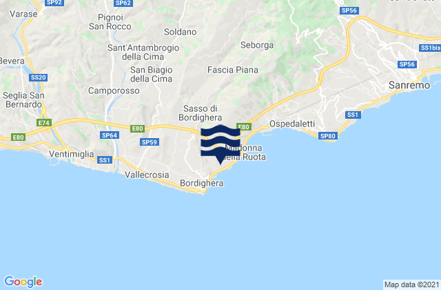 Mappa delle maree di Sasso di Bordighera, Italy
