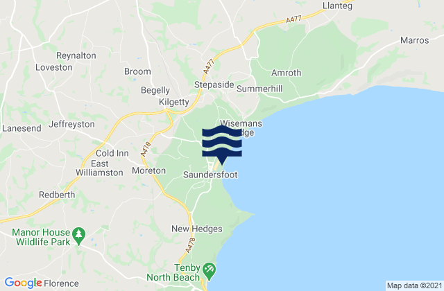 Mappa delle maree di Saundersfoot Beach, United Kingdom