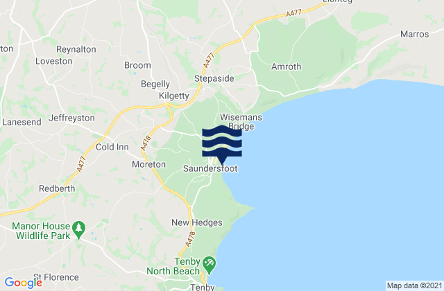 Mappa delle maree di Saundersfoot, United Kingdom