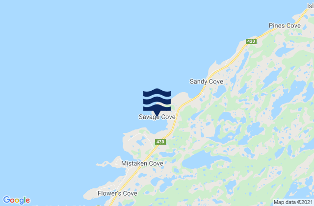 Mappa delle maree di Savage Cove, Canada