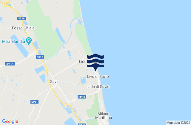 Mappa delle maree di Savio, Italy