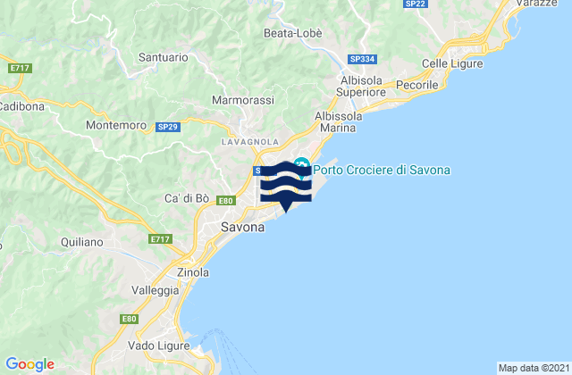 Mappa delle maree di Savona, Italy