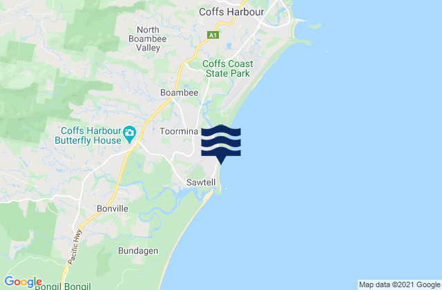 Mappa delle maree di Sawtell, Australia