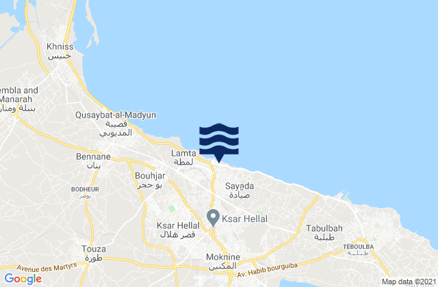 Mappa delle maree di Sayada Lamta Bouhjar, Tunisia