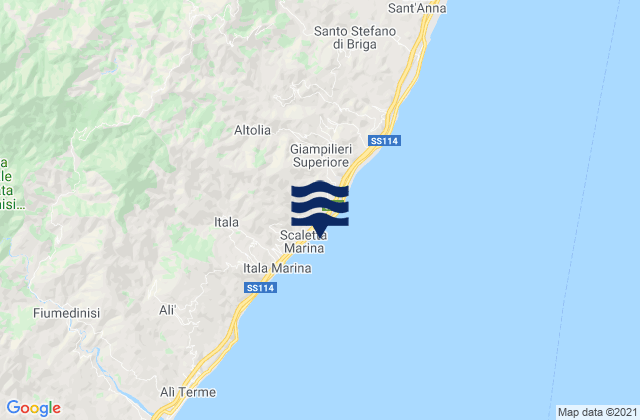 Mappa delle maree di Scaletta Zanclea, Italy