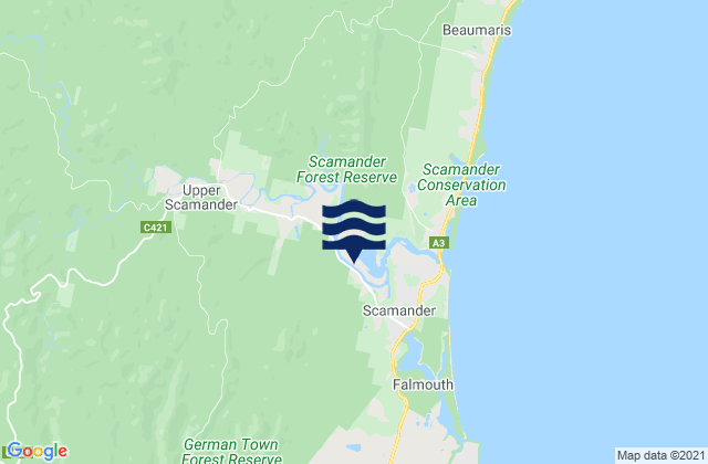 Mappa delle maree di Scamander Rivermouth, Australia
