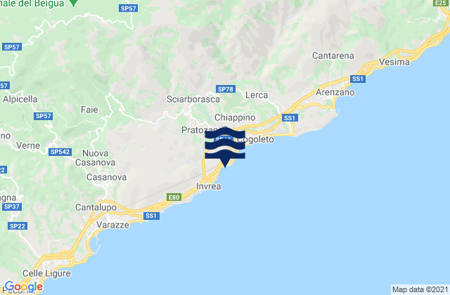 Mappa delle maree di Sciarborasca, Italy