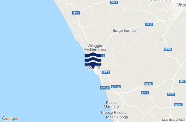 Mappa delle maree di Scoglitti, Italy