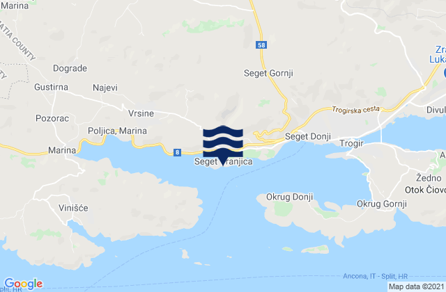 Mappa delle maree di Seget Vranjica, Croatia