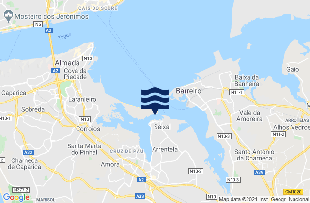 Mappa delle maree di Seixal, Portugal