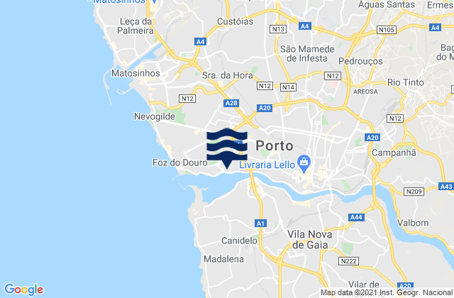 Mappa delle maree di Senhora da Hora, Portugal