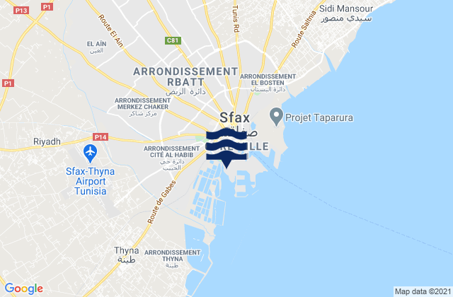 Mappa delle maree di Sfax Ouest, Tunisia