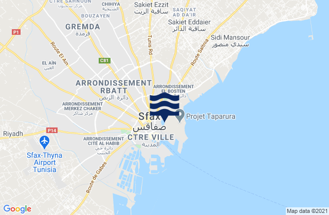 Mappa delle maree di Sfax Ville, Tunisia