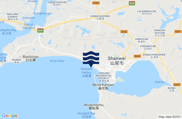 Mappa delle maree di Shanwei, China