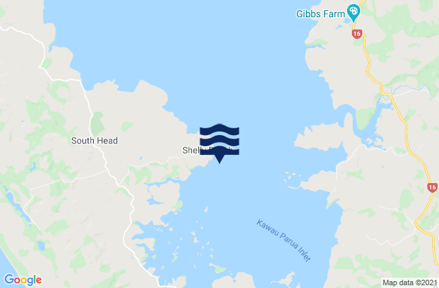Mappa delle maree di Shelly Beach, New Zealand