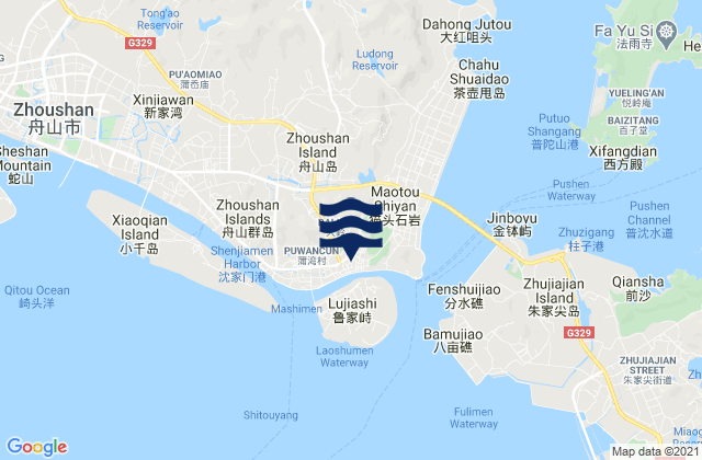 Mappa delle maree di Shenjiamen, China