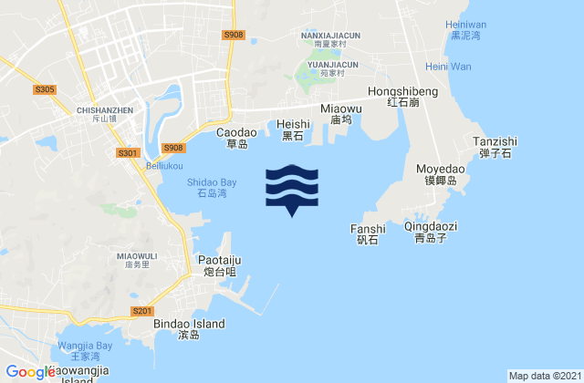 Mappa delle maree di Shidao Wan, China