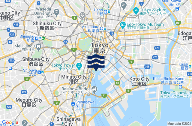 Mappa delle maree di Shinjuku-ku, Japan