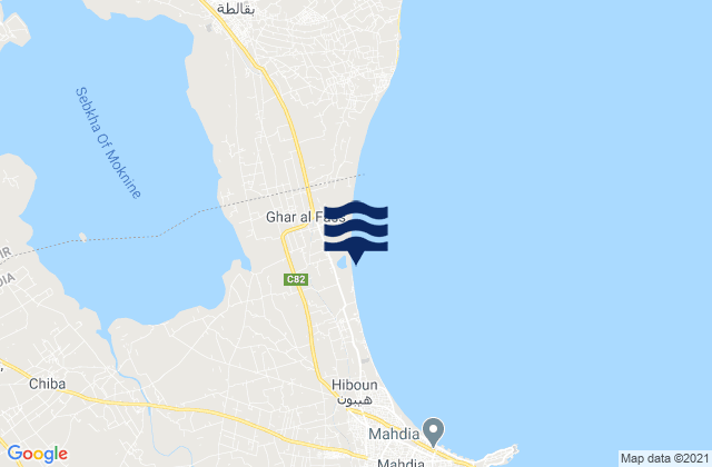 Mappa delle maree di Sidi Ben Nour, Tunisia