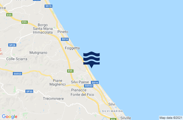 Mappa delle maree di Silvi Paese, Italy