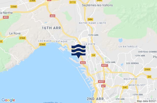 Mappa delle maree di Simiane-Collongue, France