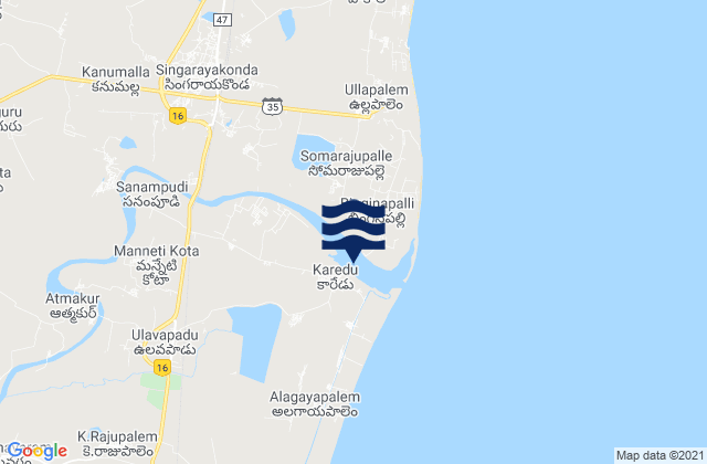 Mappa delle maree di Singarāyakonda, India