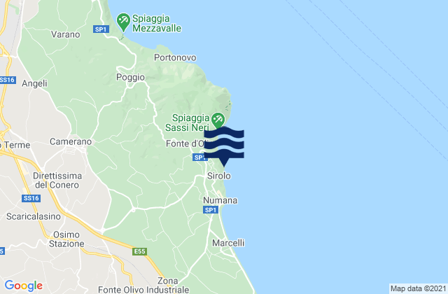 Mappa delle maree di Sirolo, Italy