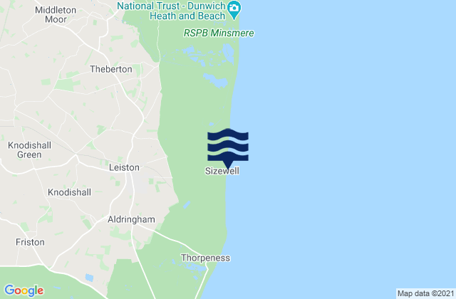 Mappa delle maree di Sizewell Beach, United Kingdom