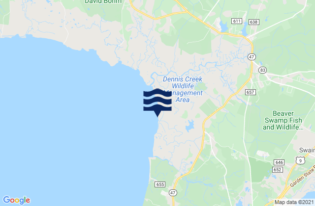 Mappa delle maree di Sluice Creek (Route 47 Bridge Dennis Creek), United States