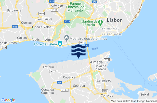 Mappa delle maree di Sobreda, Portugal