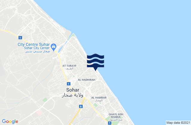 Mappa delle maree di Sohar, Oman